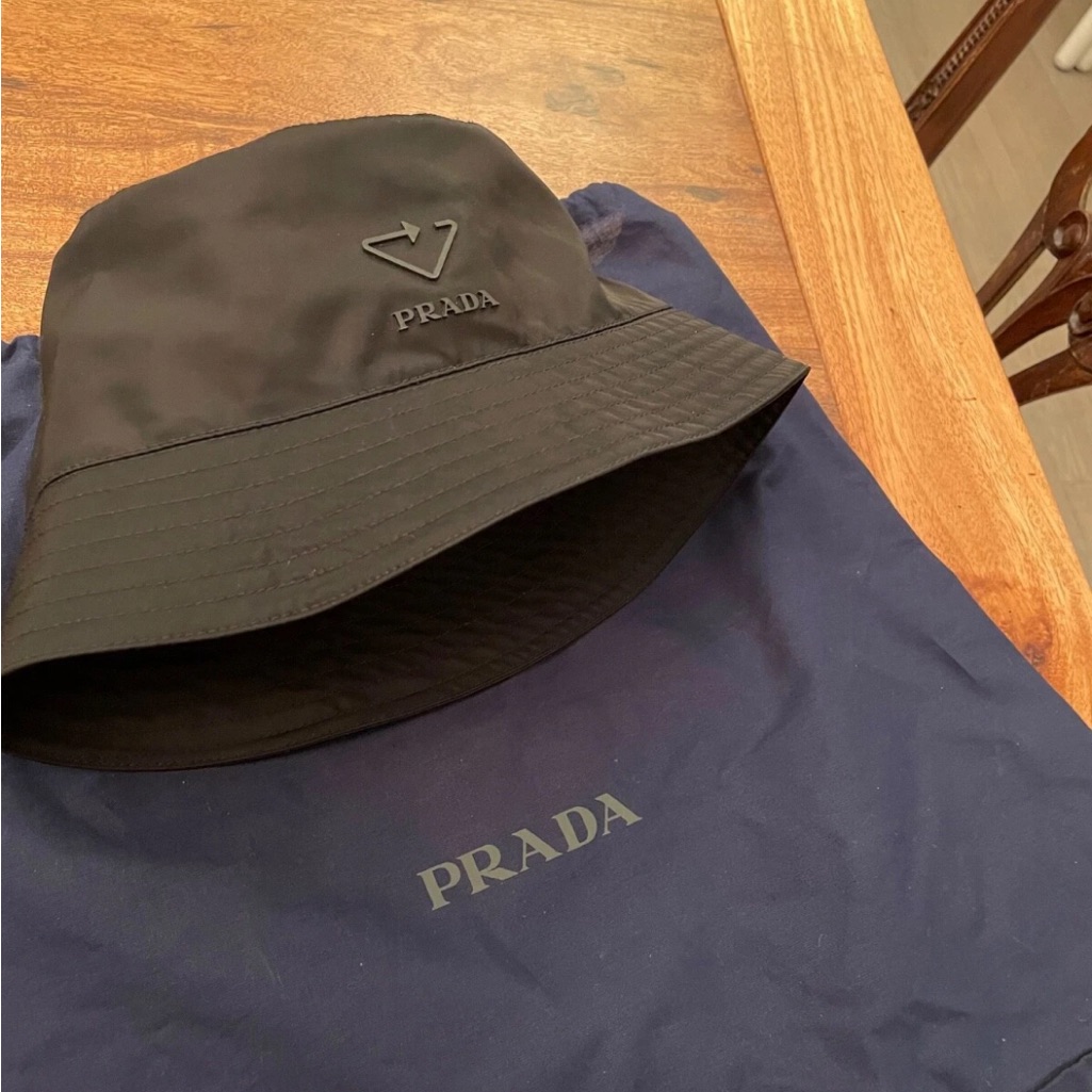 Prada Classic Black Logo Bucket Hat
